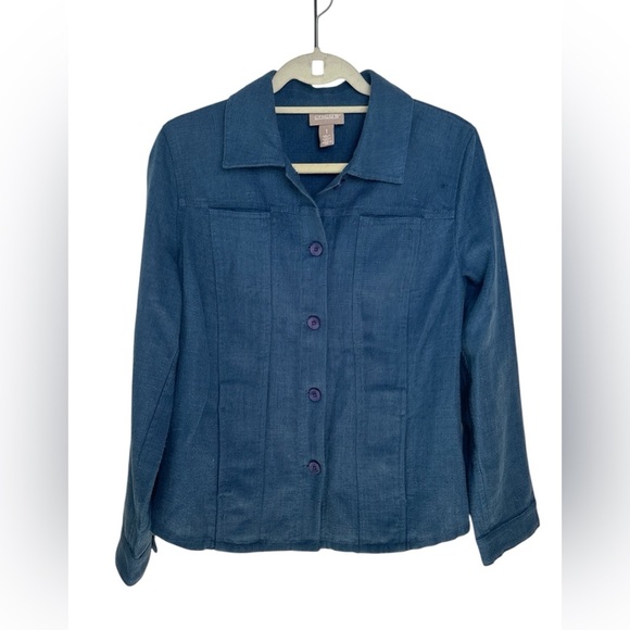 Chico's Women's Linen Cotton Blend Button Front Jacket in Blue Size‎ Large - Picture 1 of 5